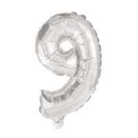 Mini številka 9 folija balon srebrn 35 cm Mini številka 9 folija balon srebrn 35 cm