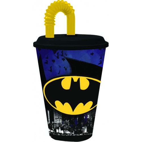 Batman Bat Signal lonček s slamico, plastika 430 ml Batman Bat Signal lonček s slamico, plastika 430 ml