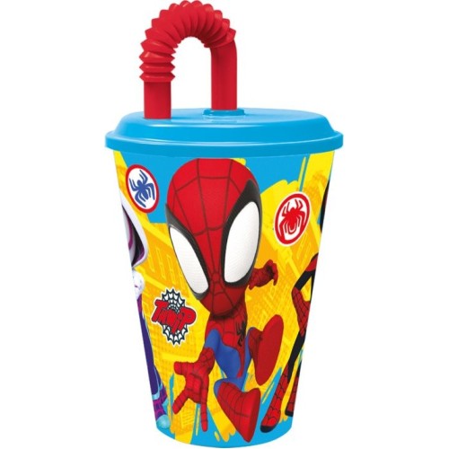 Spiderman Spidey s slamico, 430 ml plastičen lonček Spiderman Spidey s slamico, 430 ml plastičen lonček