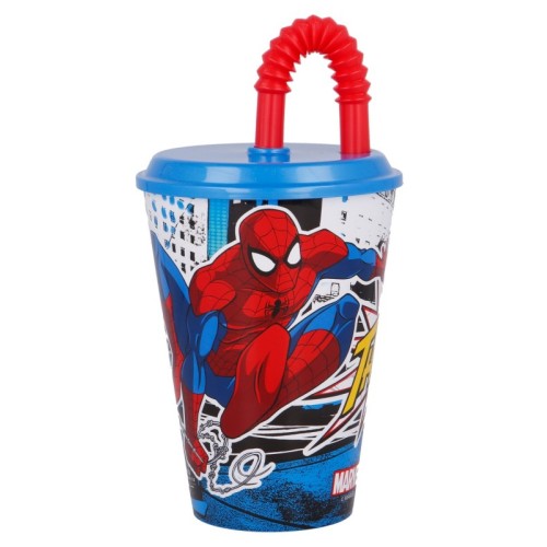 Spiderman Streets, lonček s slamico plastika 430 ml Spiderman Streets, lonček s slamico plastika 430 ml