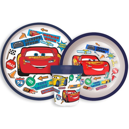 Jedilni set Disney Cars Stickers Go nedrseč, komplet mikro plastike Jedilni set Disney Cars Stickers Go nedrseč, komplet mikro plastike