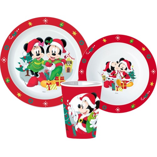 Jedilni set Minnie Mouse in Mickey, mikroplastični set, s skodelico 260 ml Jedilni set Minnie Mouse in Mickey, mikroplastični set, s skodelico 260 ml