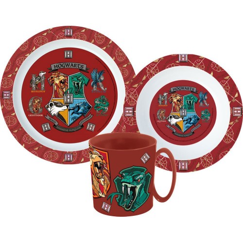 Jedilni set Harry Potter School Shields, komplet mikroplastike s skodelico 350 ml