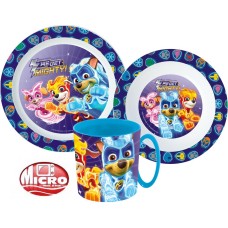 Jedilni set Paw Patrol Mighty Pups, mikroplastični set s skodelico 350 ml Jedilni set Paw Patrol Mighty Pups, mikroplastični set s skodelico 350 ml