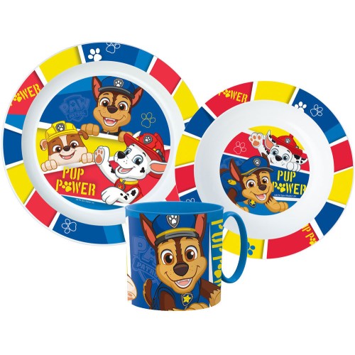 Jedilni set Paw Patrol Pup Power, komplet mikro plastike s skodelico 265 ml Jedilni set Paw Patrol Pup Power, komplet mikro plastike s skodelico 265 ml