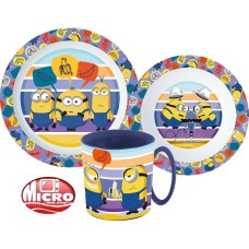 Jedilni set Minions Striped, mikroplastika s 350 ml skodelico Jedilni set Minions Striped, mikroplastika s 350 ml skodelico