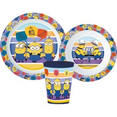Jedilni set Minions Striped, mikroplastični set, s skodelico 260 ml Jedilni set Minions Striped, mikroplastični set, s skodelico 260 ml