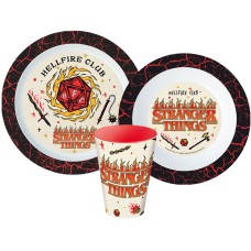 Jedilni set Stranger Things Upside Down, plastični set za mikrovalovno pečico, skodelica 260 ml