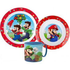 Jedilni set Super Mario Mushroom Kingdom, mikroplastični set s skodelico 265 ml