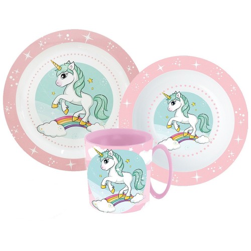 Jedilni set Unicorn Range, mikroplastični set s 350 ml skodelico Jedilni set Unicorn Range, mikroplastični set s 350 ml skodelico