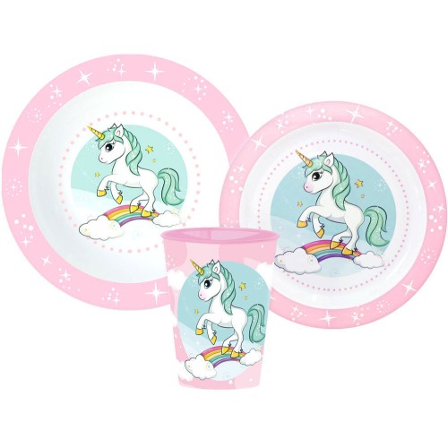 Jedilni set Unicorn Range, mikroplastični set, s skodelico 260 ml Jedilni set Unicorn Range, mikroplastični set, s skodelico 260 ml