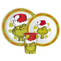 Jedilni set Grinch Božične vragolije, plastični set, s skodelico 260 ml