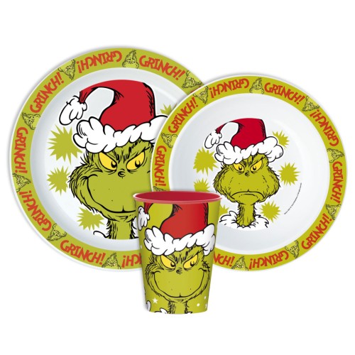 Jedilni set Grinch Christmas Mischief, mikroplastični set, s skodelico 260 ml Jedilni set Grinch Christmas Mischief, mikroplastični set, s skodelico 260 ml