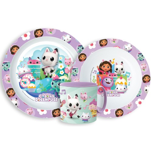 Jedilni set Gabby's Dollhouse Kitty Magic, mikroplastični set s skodelico 265 ml Jedilni set Gabby's Dollhouse Kitty Magic, mikroplastični set s skodelico 265 ml