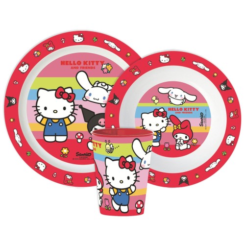 Jedilni set Hello Kitty in prijatelji, mikroplastični set, s skodelico 260 ml