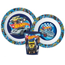 Jedilni set Hot Wheels Blue Fire, mikroplastični set, s kozarcem 260 ml