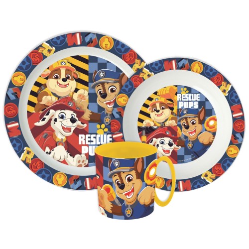 Jedilni set Paw Patrol Rescue Pups, mikroplastični set s skodelico 390 ml Jedilni set Paw Patrol Rescue Pups, mikroplastični set s skodelico 390 ml