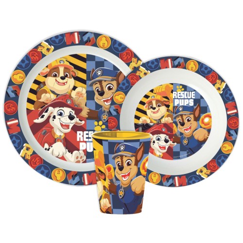 Jedilni set Paw Patrol Rescue Pups, mikroplastični set, s skodelico 260 ml Jedilni set Paw Patrol Rescue Pups, mikroplastični set, s skodelico 260 ml