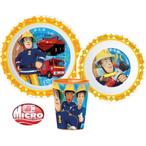 Jedilni set Fireman Sam, mikroplastika, s skodelico 260 ml Jedilni set Fireman Sam, mikroplastika, s skodelico 260 ml