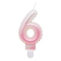 Svečka za rojstni dan številka 6, belo-roza, ombre, svečka za torto