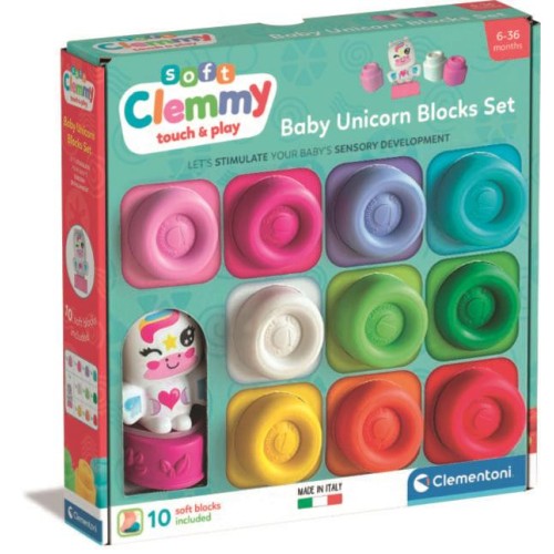 Komplet mehkih gradbenih kock Color Clemmy Samorog z 10 kosi in figuro znamke Clementoni Komplet mehkih gradbenih kock Color Clemmy Samorog z 10 kosi in figuro znamke Clementoni