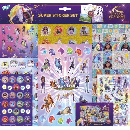 Komplet super nalepk Unicorn Academy z igro Komplet super nalepk Unicorn Academy z igro
