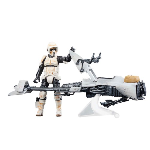 Figurica Vojne zvezd Mandalorian Speeder Bike Scout Trooper in Grogu 9 cm